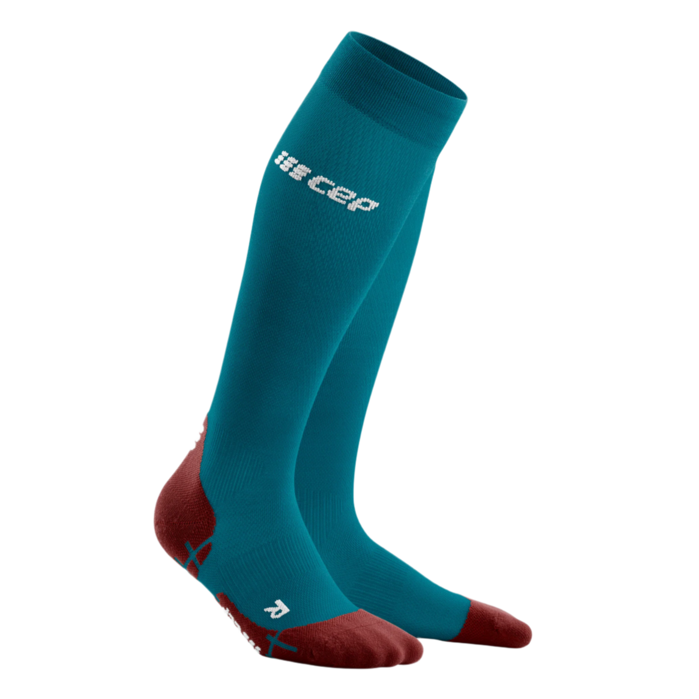 Ultralight Tall Compression Socks, Women, Petrol/Red, Front View