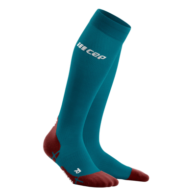 Ultralight Tall Compression Socks, Women, Petrol/Red, Front View