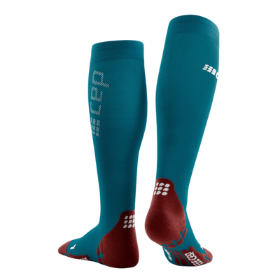 Ultralight Tall Compression Socks, Women, Petrol/Red, Back View