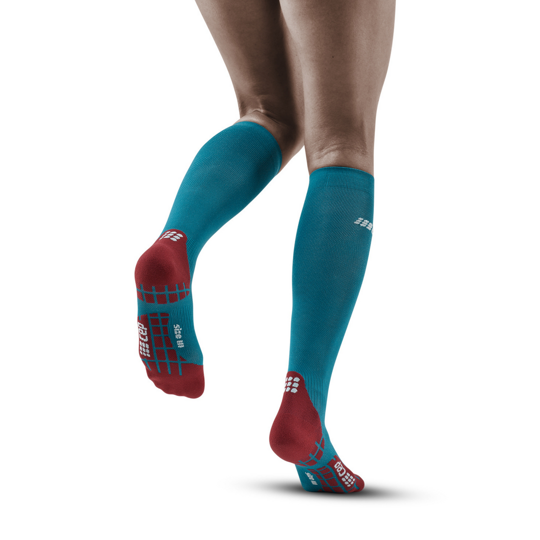 Ultralight Tall Compression Socks, Women, Petrol/Red, Back View Model