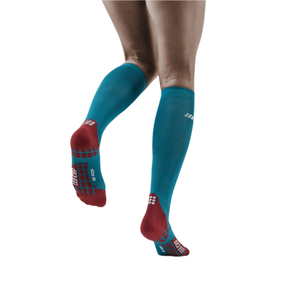 Ultralight Tall Compression Socks, Women, Petrol/Red, Back View Model