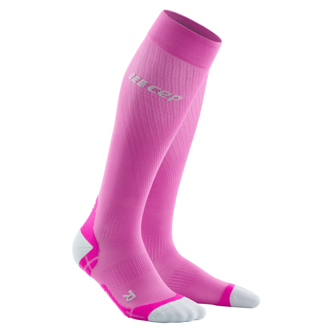 Ultralight Tall Compression Socks, Women, Electric Pink/Light Grey, Front View