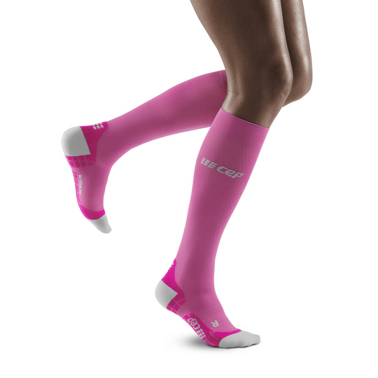 Υπέρελαφρες Ψηλές Κάλτσες Συμπίεσης, Γυναικείες, Ηλεκτρίκ Ροζ/Ανοιχτό Γκρι