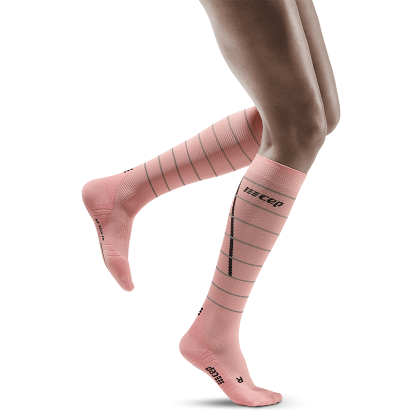 Reflective Tall Compression Socks, Women, Light Rose/Silver