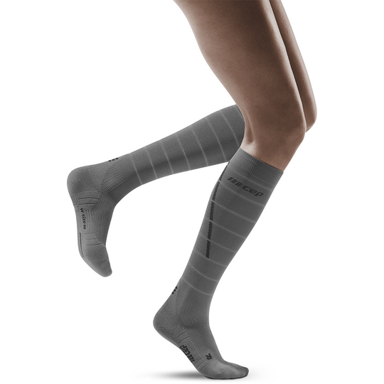 Ανακλαστικές Ψηλές Κάλτσες Συμπίεσης, Γυναικείες, Γκρι/Ασημί