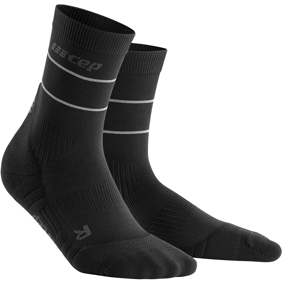 Reflective Mid Cut Compression Socks, Women, Black/Silver, Front View
