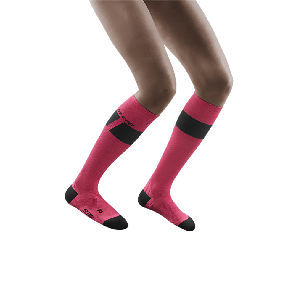 Ski Ultralight Tall Compression Socks, Women, Pink/Dark Grey, Front View Model