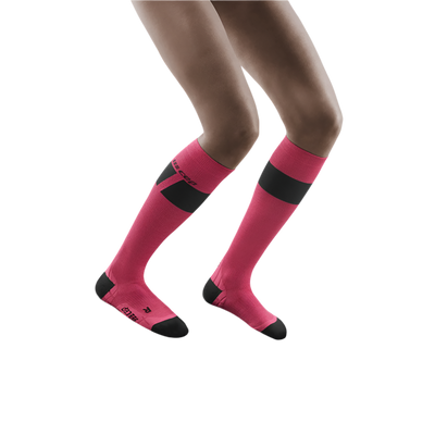 Ski Ultralight Tall Compression Socks, Women, Pink/Dark Grey, Front View Model