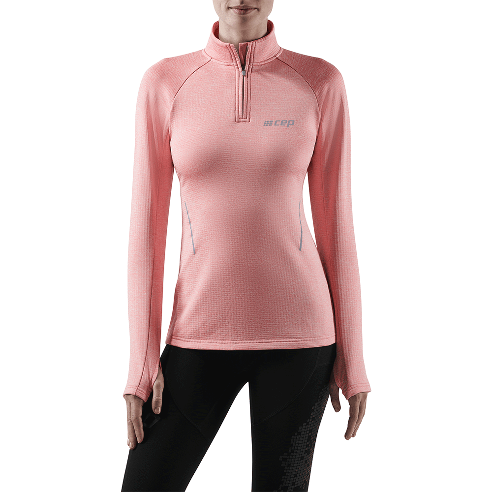 Camisa de manga comprida de corrida de inverno, feminina, rosa melange, modelo de vista frontal