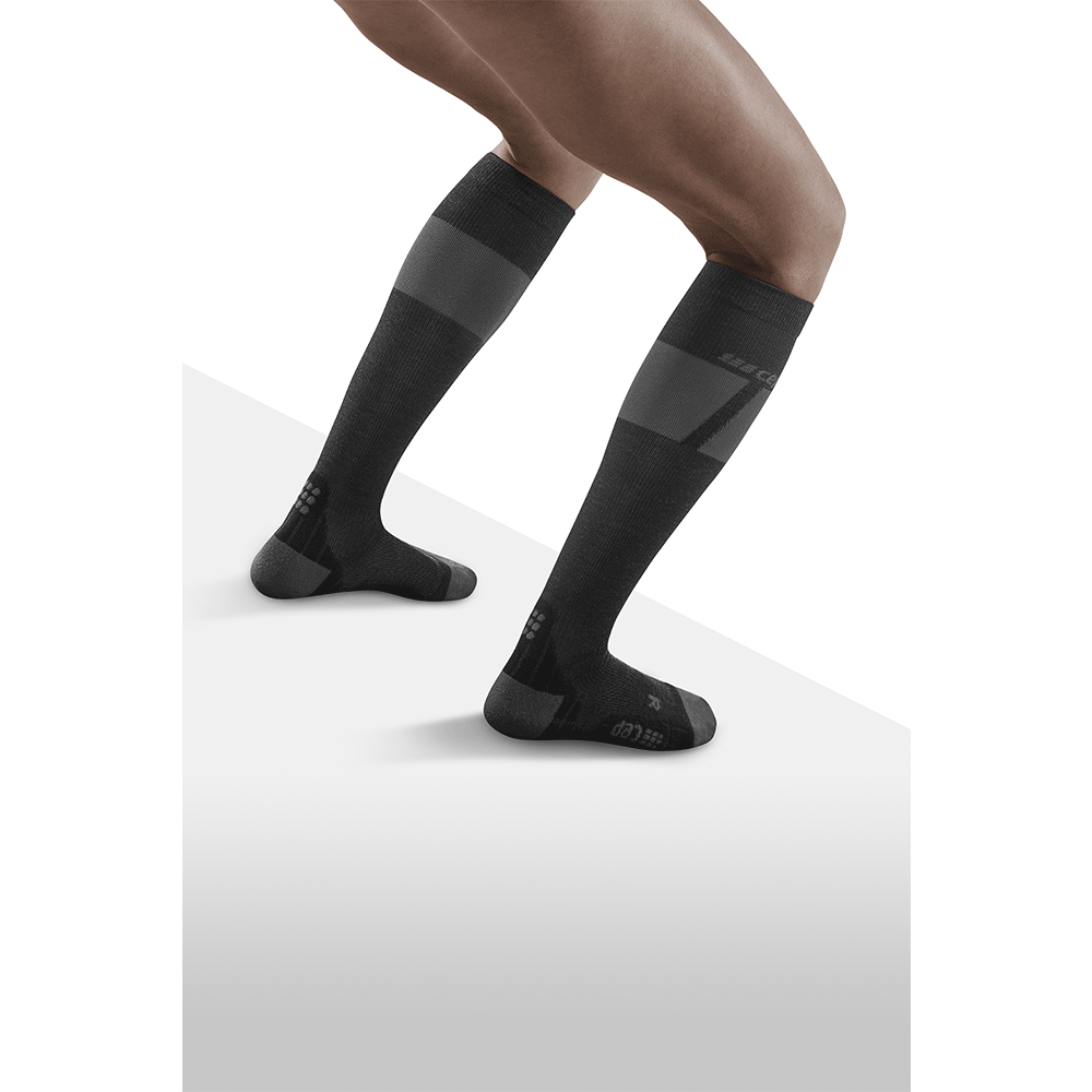 Ski Ultralight Tall Compression Socks, Women, Black/Dark Grey, Back View Model