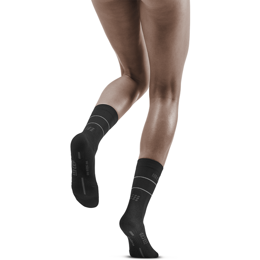 Ανακλαστικές Κάλτσες Συμπίεσης Μέσης Κοπής, Γυναικείες, Μαύρες/Ασημί, Μοντέλο Πίσω Όψης