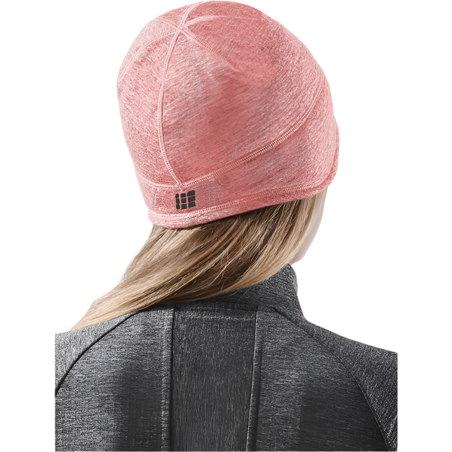 Winter Run Beanie, Rose Melange, Back View Model