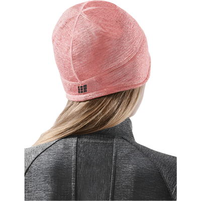 Winter Run Beanie, Rose Melange, Back View Model