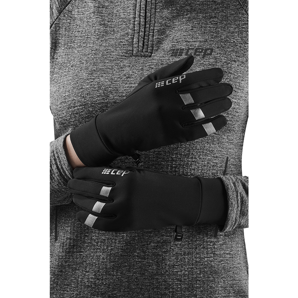 Χειμερινά γάντια τρεξίματος, μαύρα, μοντέλο μπροστινής όψης