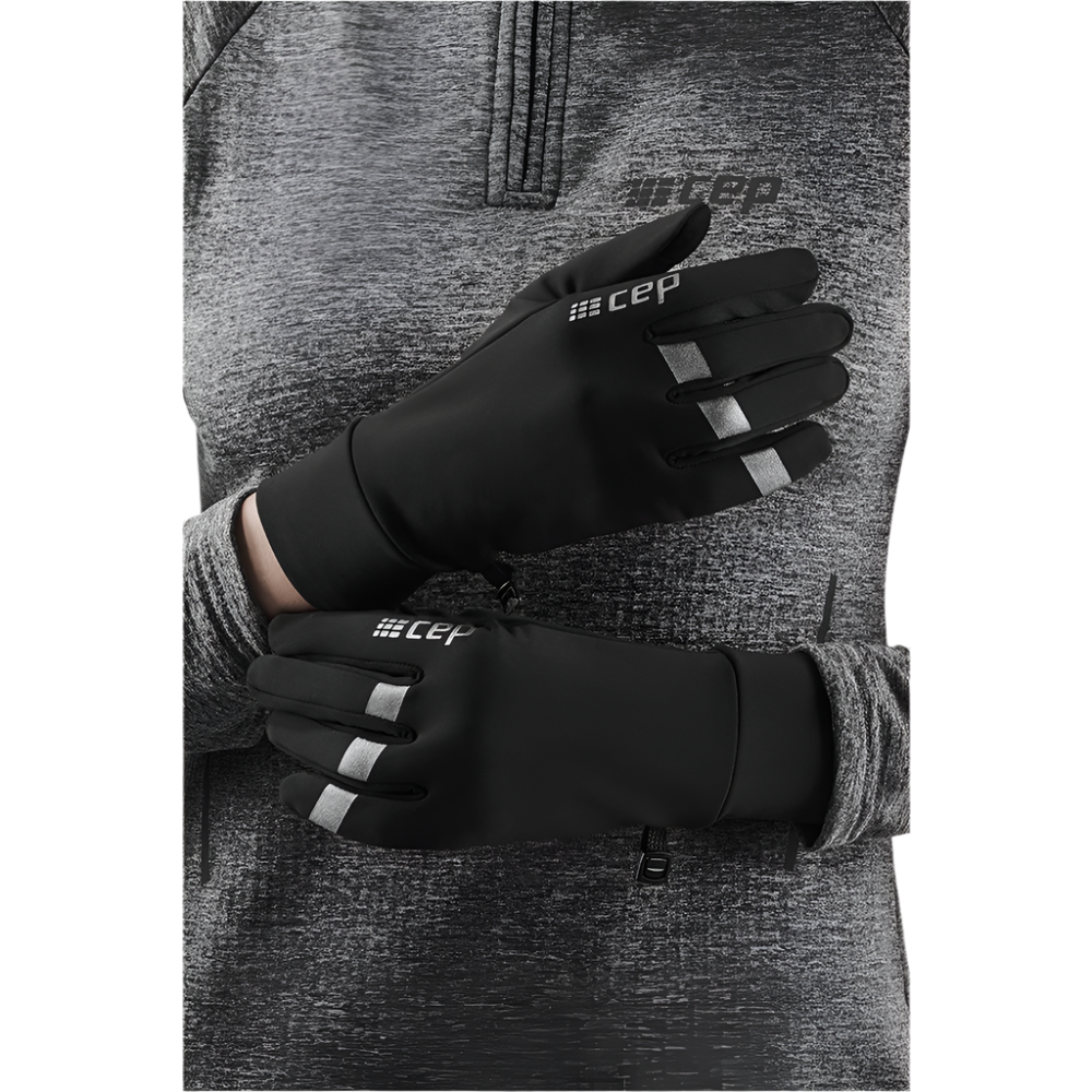 Winter Run Gloves, Black, Front View Model