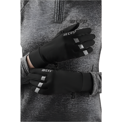 Winter Run Gloves, Black, Front View Model