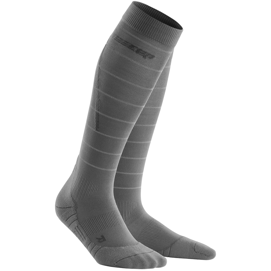 Reflective Tall Compression Socks, Women, Grey/Silver, Front View Model