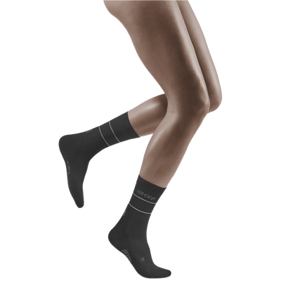 Reflective Mid Cut Compression Socks, Women, Black/Silver