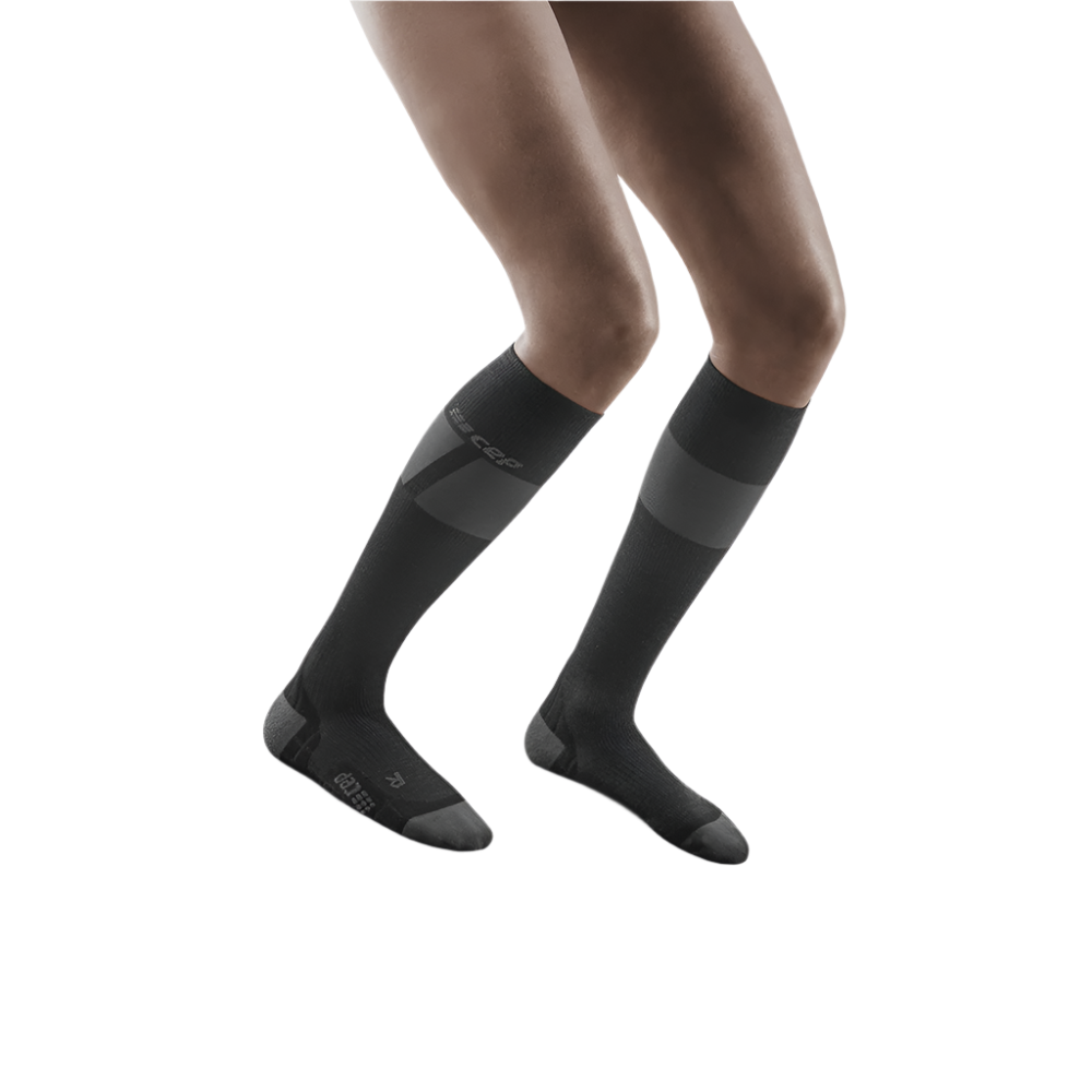 Ski Ultralight Tall Compression Socks, Women, Black/Dark Grey, Front View Model