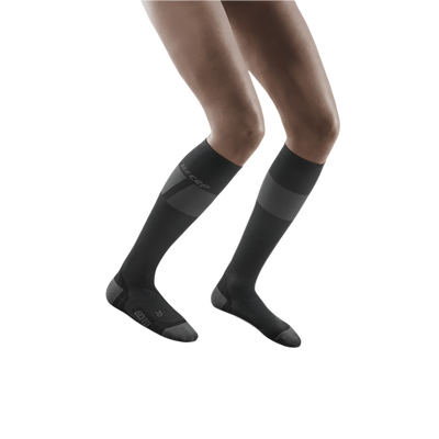 Ski Ultralight Tall Compression Socks, Women, Black/Dark Grey, Front View Model