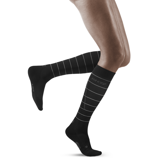 Ανακλαστικές Ψηλές Κάλτσες Συμπίεσης, Γυναικείες, Μαύρες/Ασημί