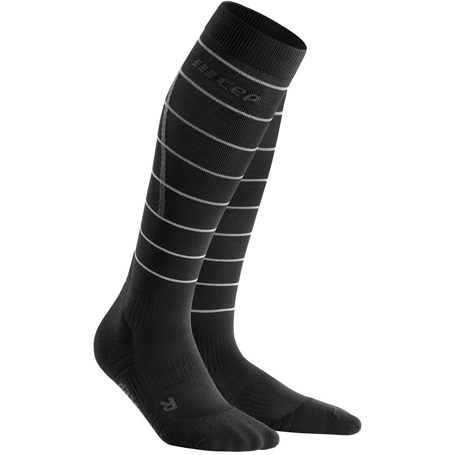 Ανακλαστικές Ψηλές Κάλτσες Συμπίεσης, Γυναικείες, Μαύρες/Ασημί, Μπροστινή Όψη