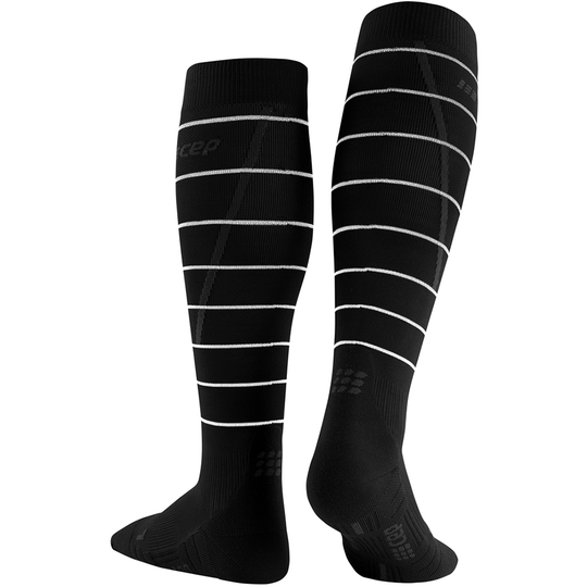 Ανακλαστικές Ψηλές Κάλτσες Συμπίεσης, Γυναικείες, Μαύρες/Ασημί, Πίσω Όψη