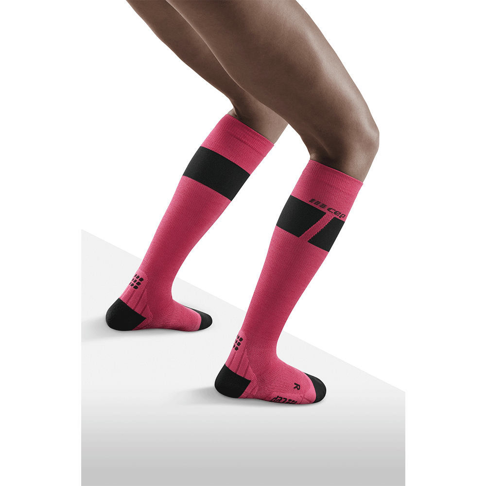 Εξαιρετικά Ελαφριές Ψηλές Κάλτσες Συμπίεσης Σκι, Γυναικείες, Ροζ/Σκούρο Γκρι, Μοντέλο Πίσω Όψης