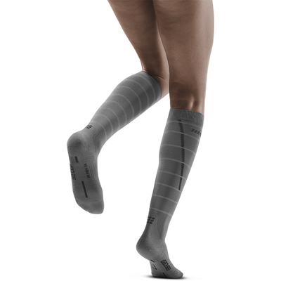 Reflective Tall Compression Socks, Women, Grey/Silver, Back View Model