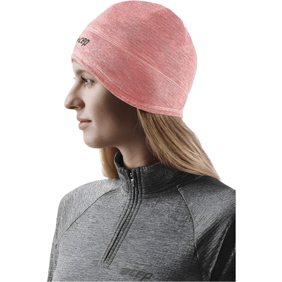 Winter Run Beanie, Rose Melange, Side View Model