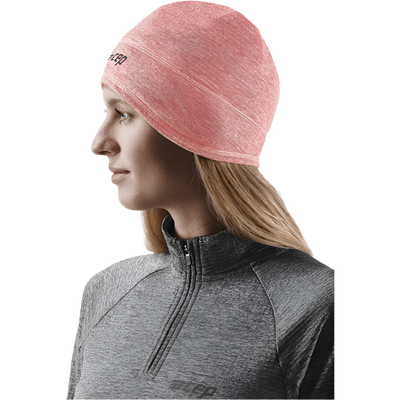 Winter Run Beanie, Rose Melange, Side View Model