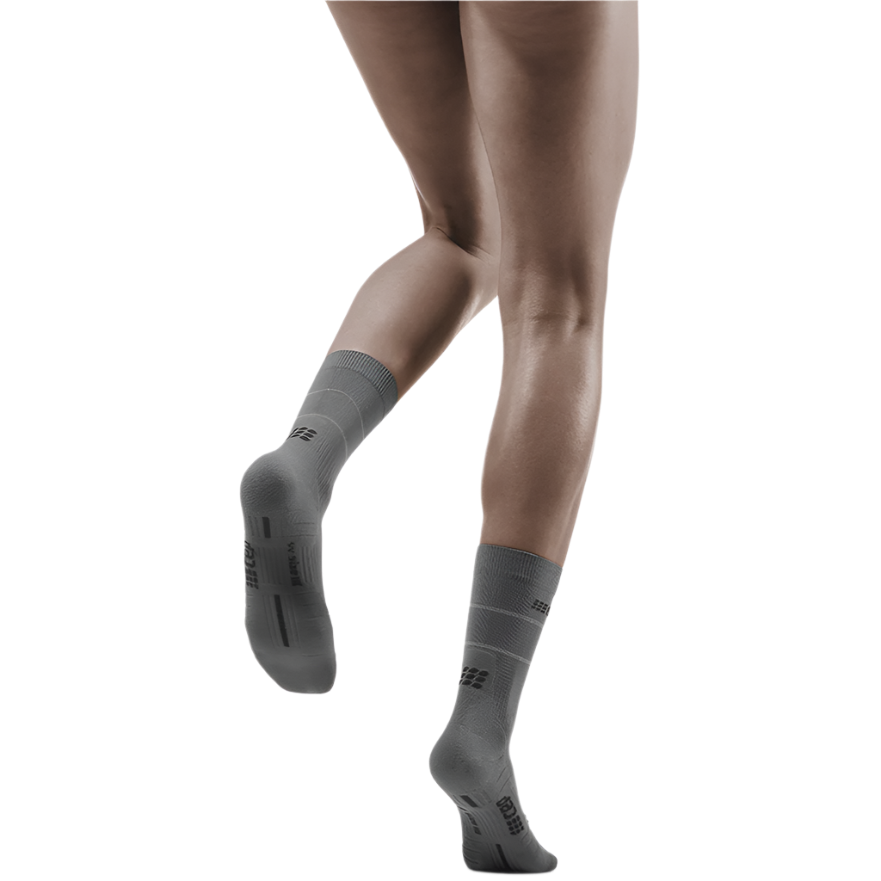 Reflective Mid Cut Compression Socks, Women, Grey/Silver, Back View Model