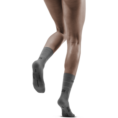 Reflective Mid Cut Compression Socks, Women, Grey/Silver, Back View Model
