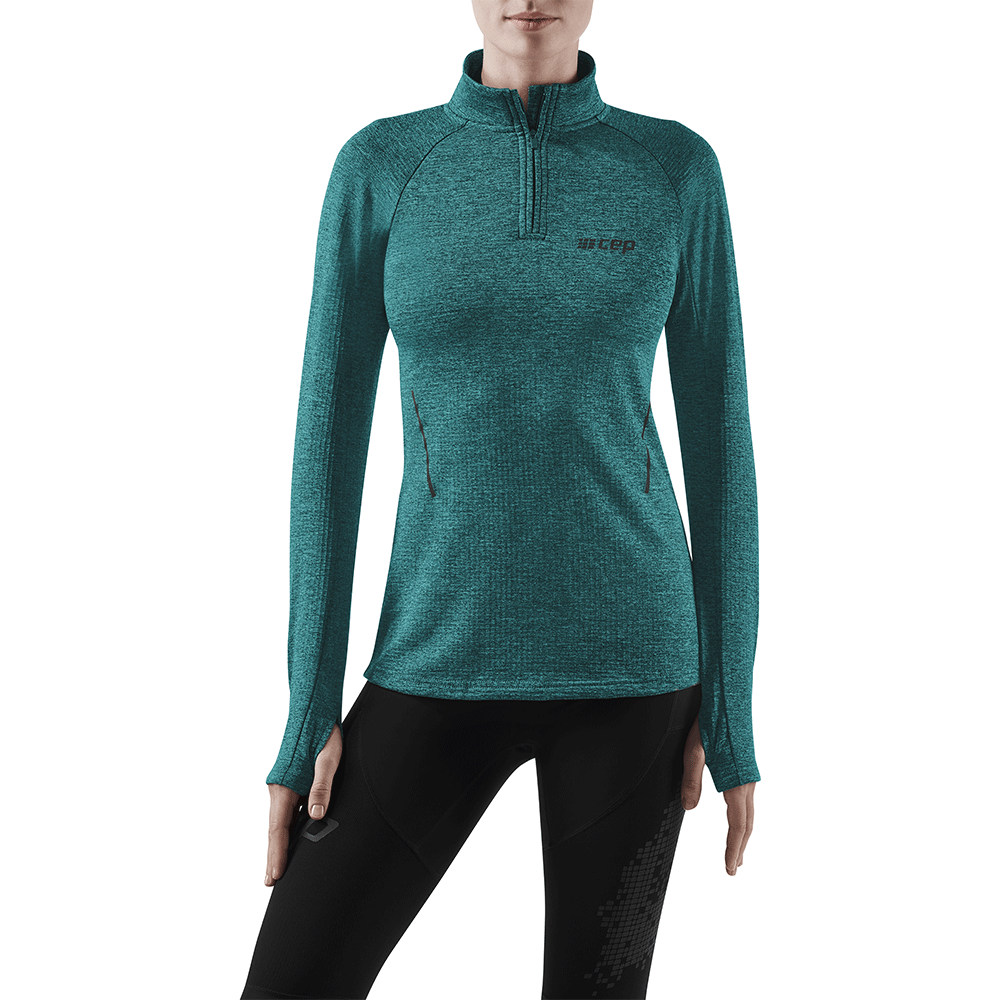 Winter Run Long Sleeve Shirt, Women, Green Melange, Front View Model