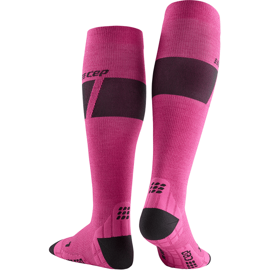 Meias de compressão altas ultraleves para esqui, mulheres, rosa/cinza escuro, vista traseira