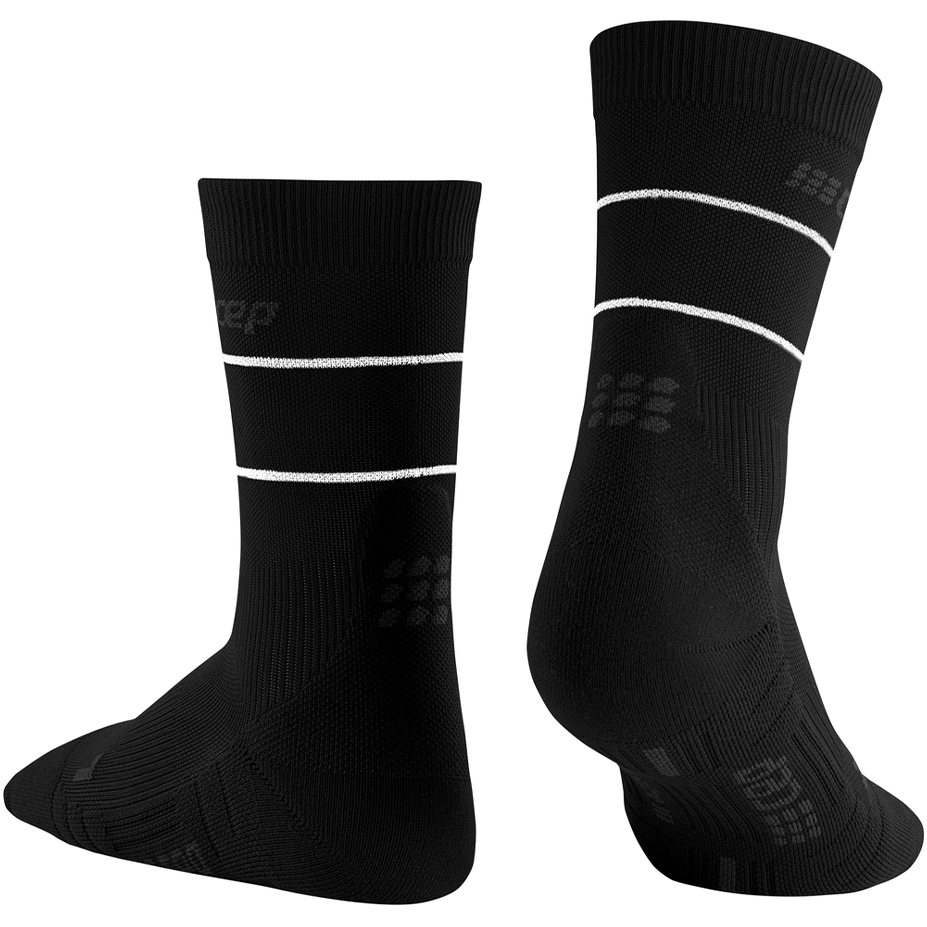 Reflective Mid Cut Compression Socks, Women, Black/Silver, Back View