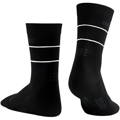 Reflective Mid Cut Compression Socks, Women, Black/Silver, Back View