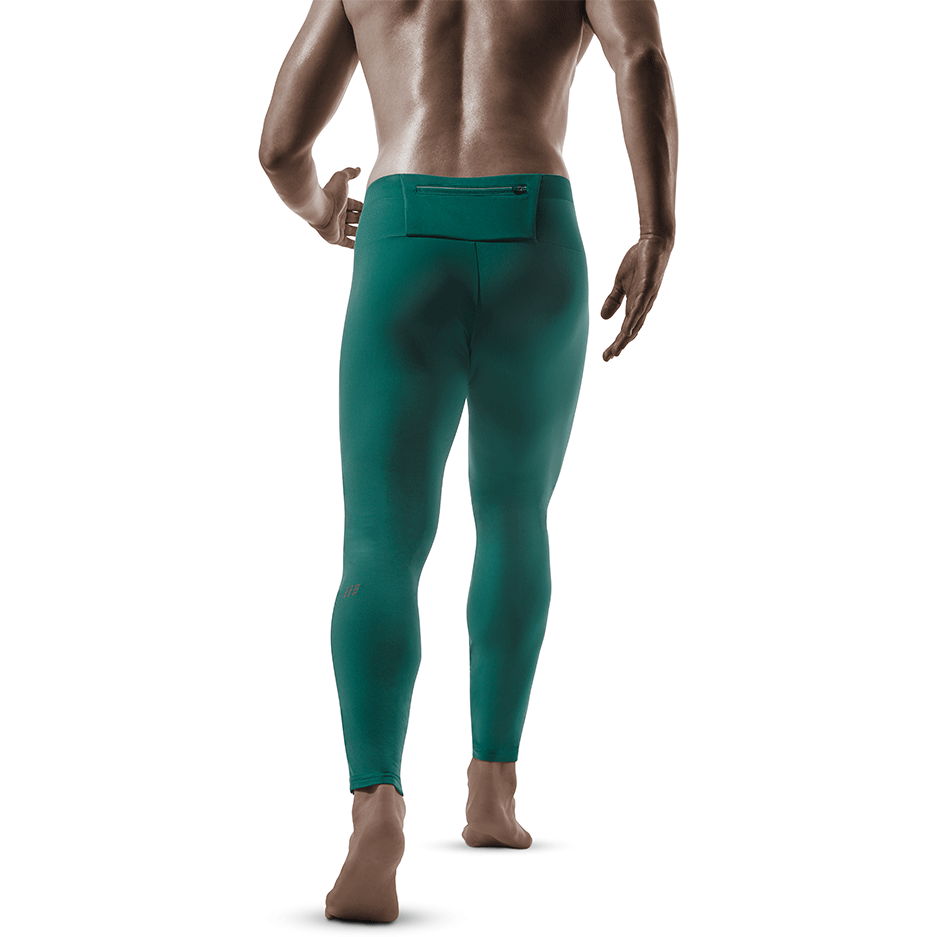 Calça de corrida de inverno, masculina, verde, modelo com vista traseira