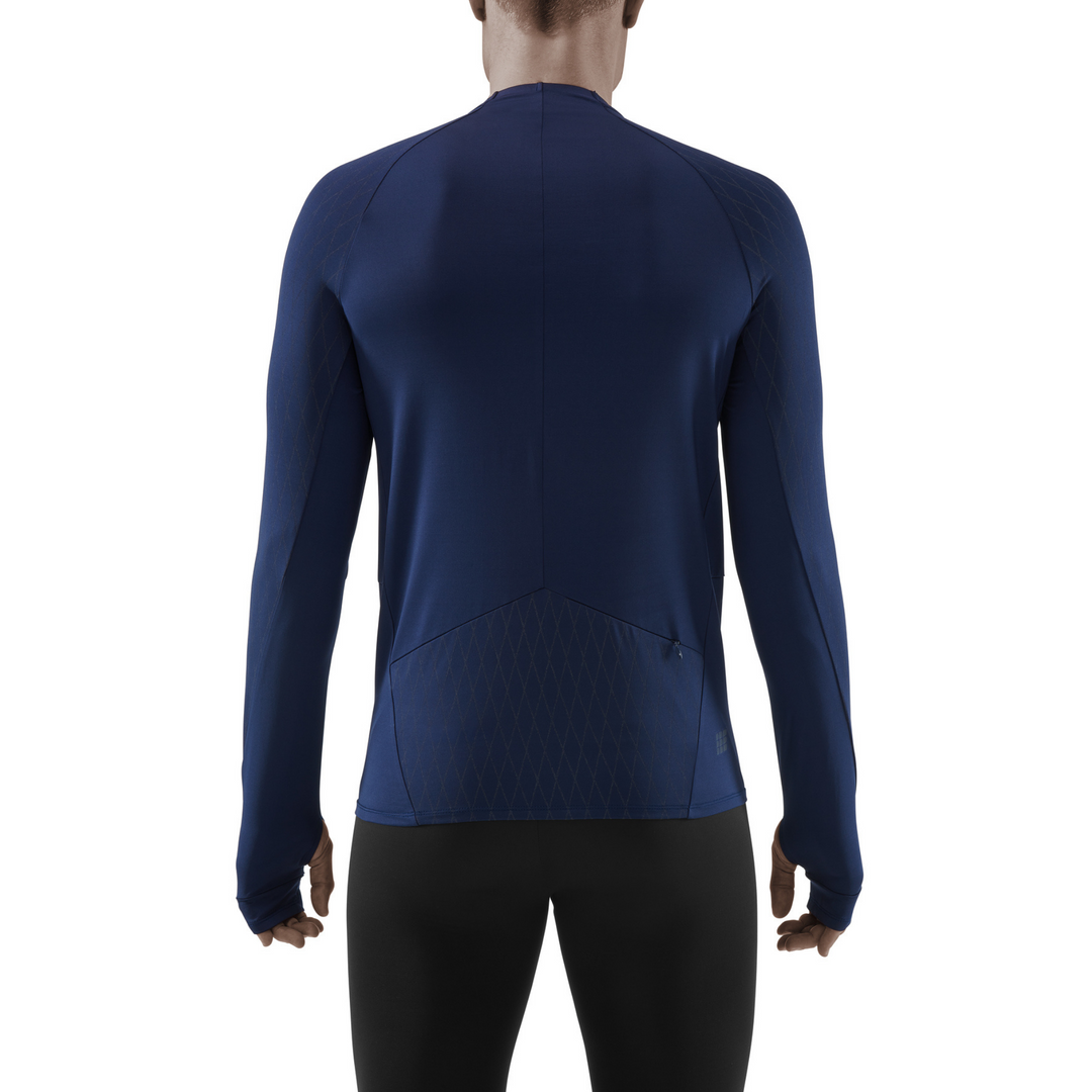 Camisa para clima frio, masculina, azul marinho, modelo com vista traseira