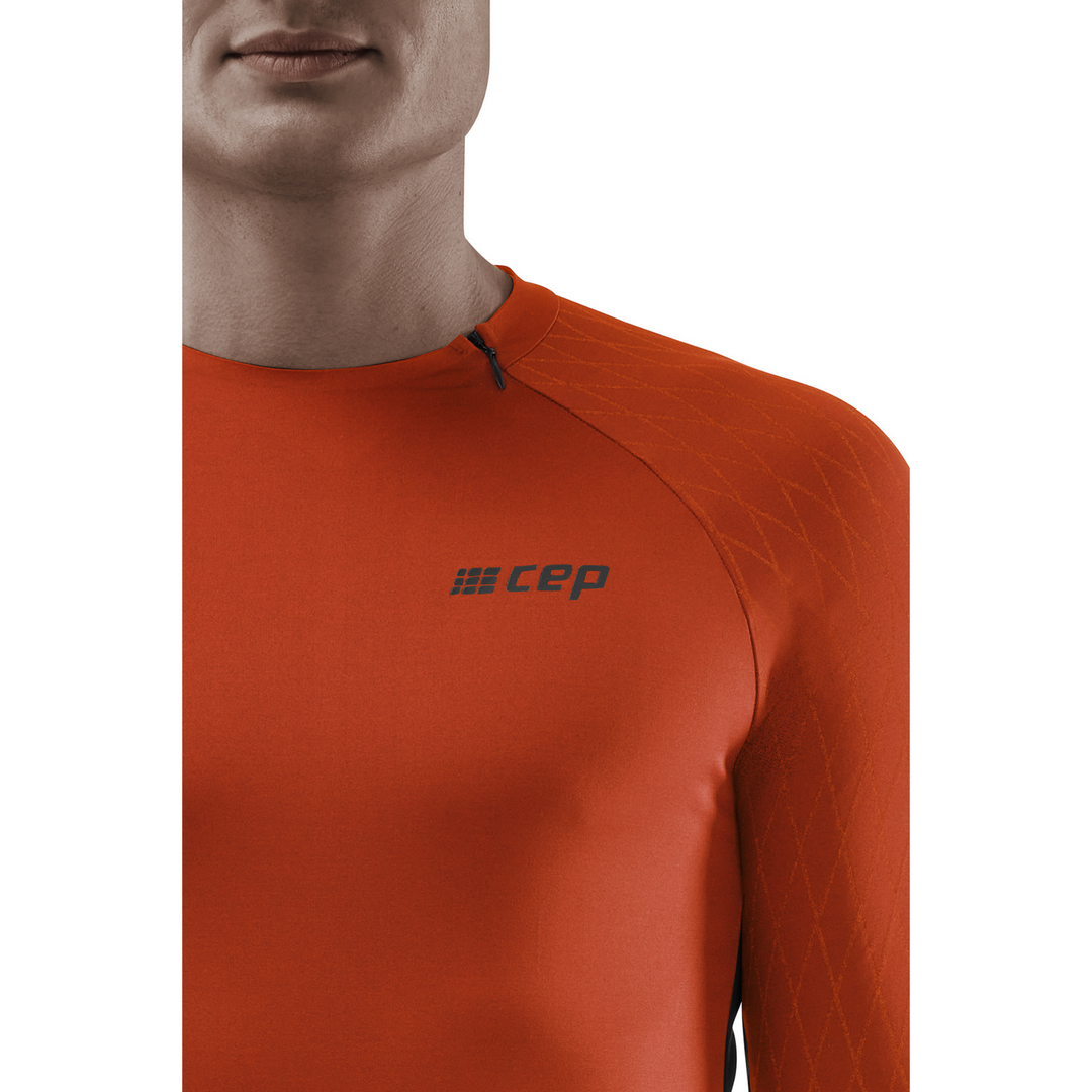 Camisa para o frio, homem, laranja escuro, detalhe do logotipo