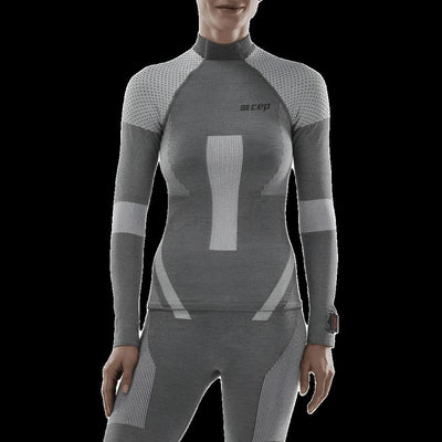 Ski Touring Base Shirt, Long Sleeve, Women, Grey - Front View Model