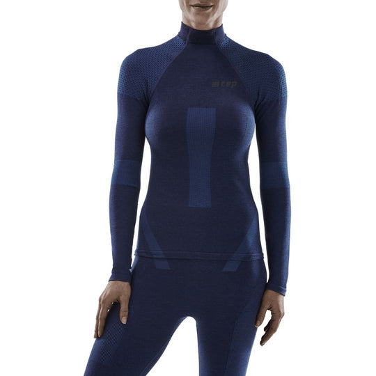 Camiseta base esquí de travesía, manga larga, mujer, azul - modelo vista frontal