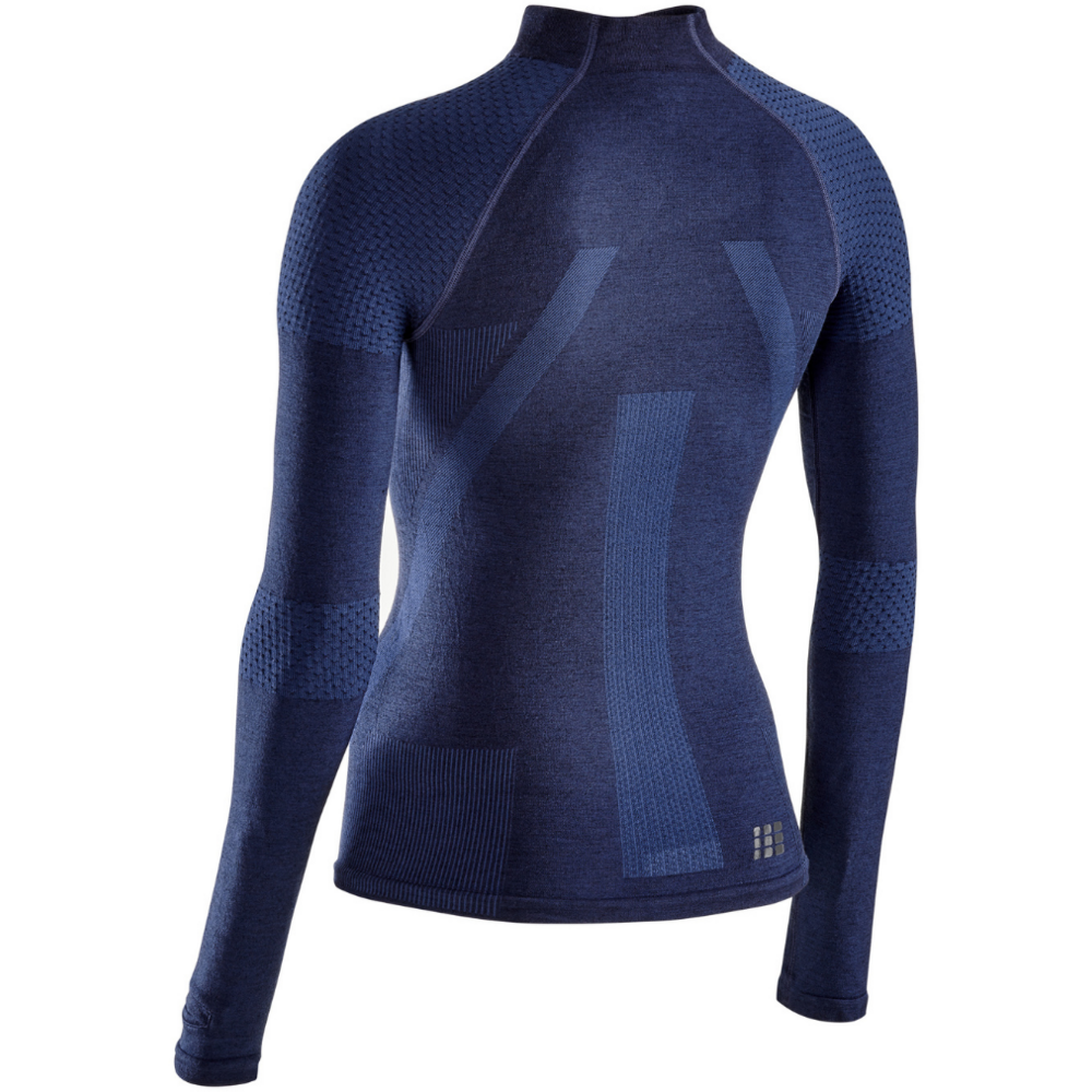 Camisa básica de esqui, manga comprida, mulher, azul - vista traseira