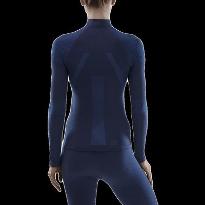 Ski Touring Base Shirt, Long Sleeve, Women, Blue - Back View Model