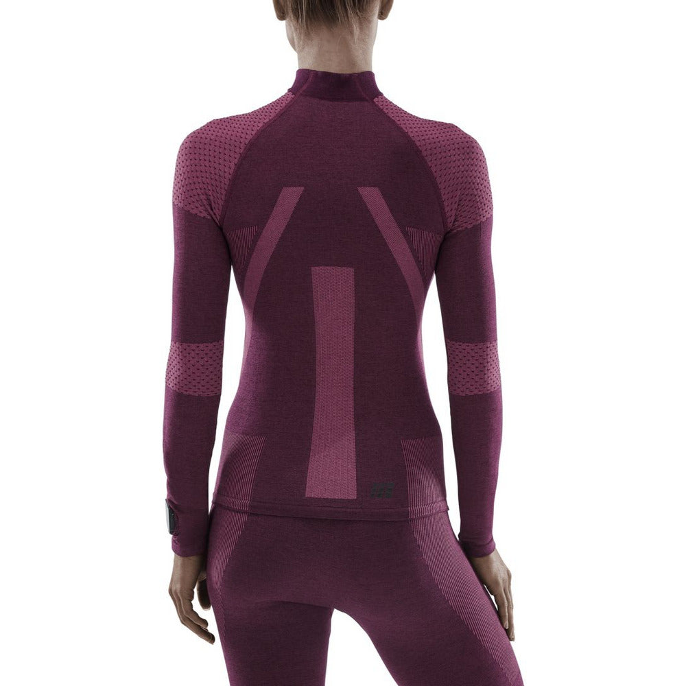 Camisa base ski touring, manga longa, feminina, violeta - modelo com vista traseira