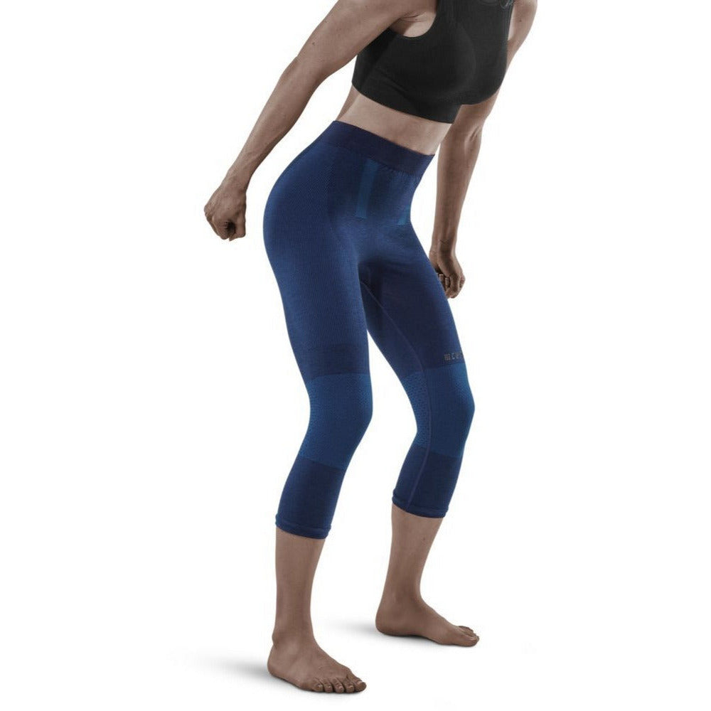 Meia-calça base 3/4 para esqui de fundo, mulher, azul - modelo vista frontal