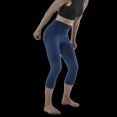 Ski Touring 3/4 Base Tights, Women, Blue - Front View Model