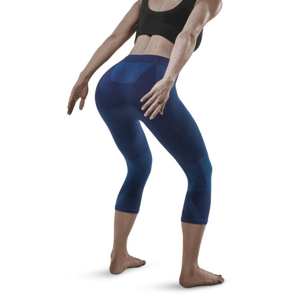 Meia-calça base 3/4 para esqui, mulher, azul - modelo com vista traseira