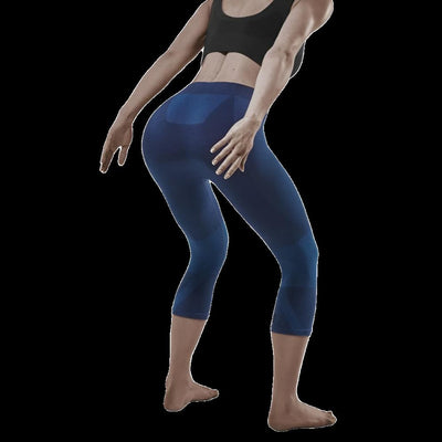 Ski Touring 3/4 Base Tights, Women, Blue - Back View Model