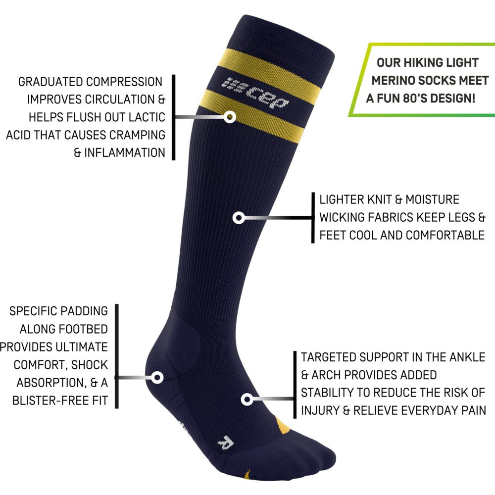 CEP Hiking 80's Socks, Tall, Men, Peacoat/Gold, Detail